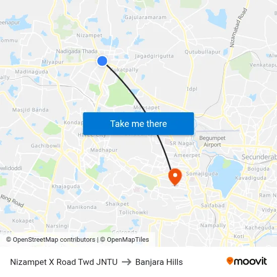 Nizampet X Road  Twd JNTU to Banjara Hills map