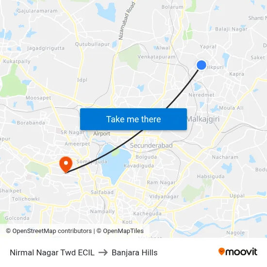Nirmal Nagar Twd ECIL to Banjara Hills map