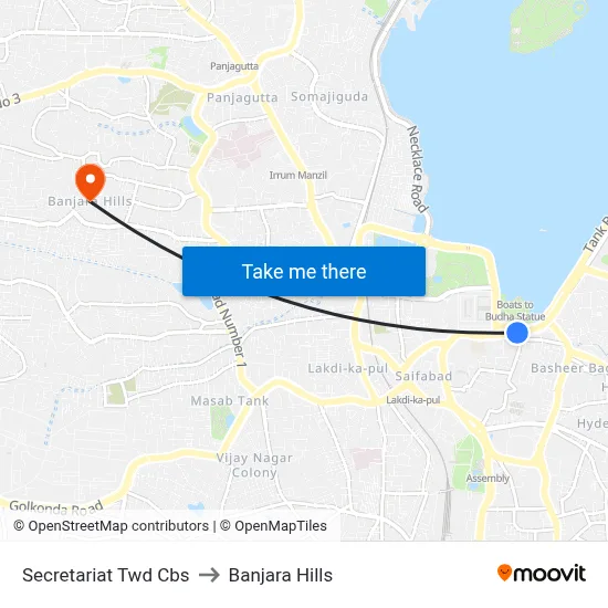 Secretariat Twd Cbs to Banjara Hills map