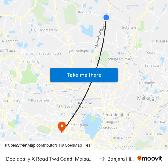 Doolapally X Road Twd Gandi Maisamma to Banjara Hills map