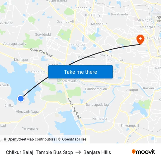 Chilkur Balaji Temple Bus Stop to Banjara Hills map