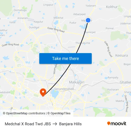 Medchal X Road Twd JBS to Banjara Hills map