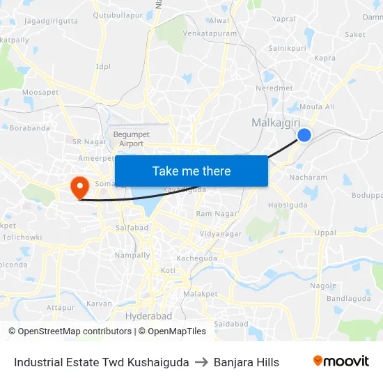 Industrial Estate Twd Kushaiguda to Banjara Hills map