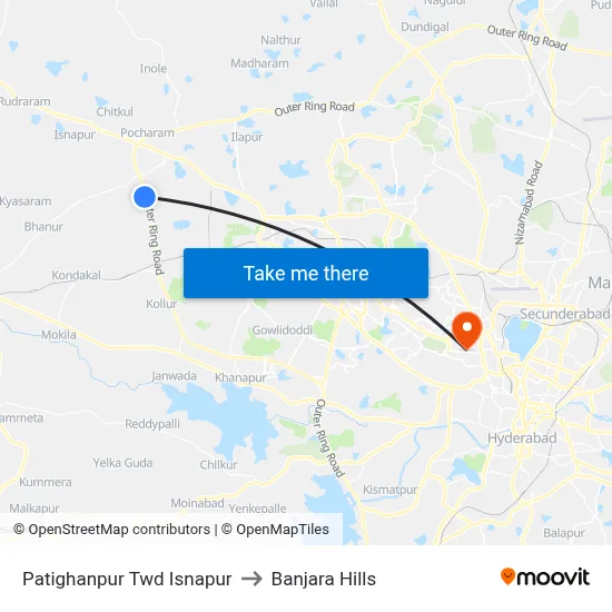 Patighanpur Twd Isnapur to Banjara Hills map