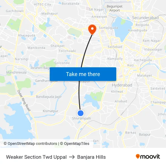 Weaker Section Twd Uppal to Banjara Hills map