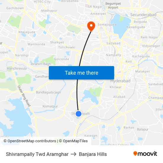 Shivrampally Twd Aramghar to Banjara Hills map