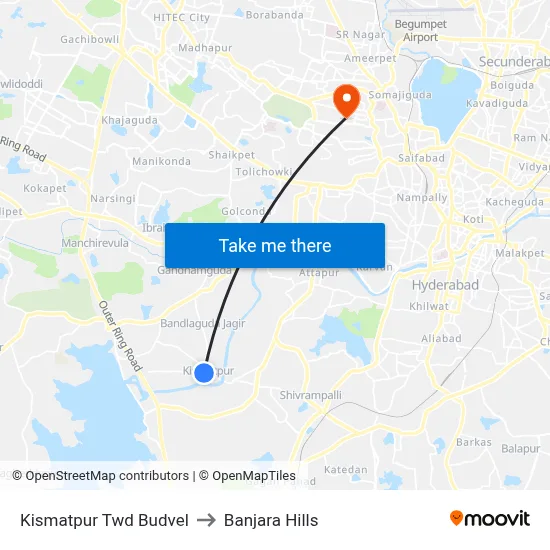 Kismatpur Twd Budvel to Banjara Hills map