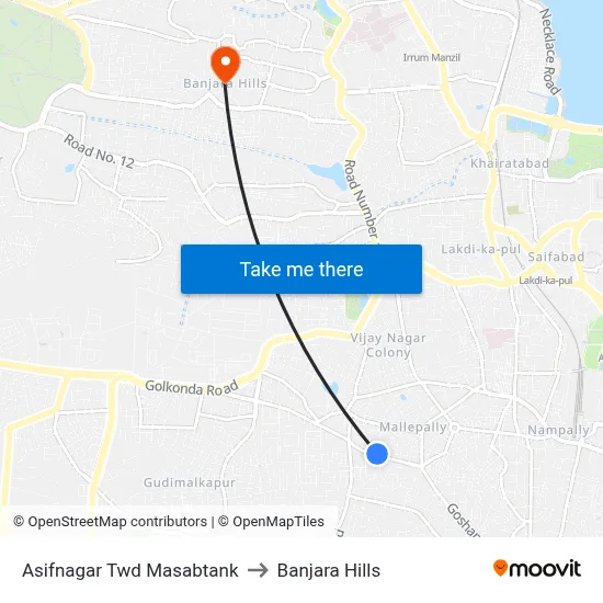 Asifnagar Twd Masabtank to Banjara Hills map