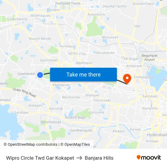 Wipro Circle Twd Gar Kokapet to Banjara Hills map