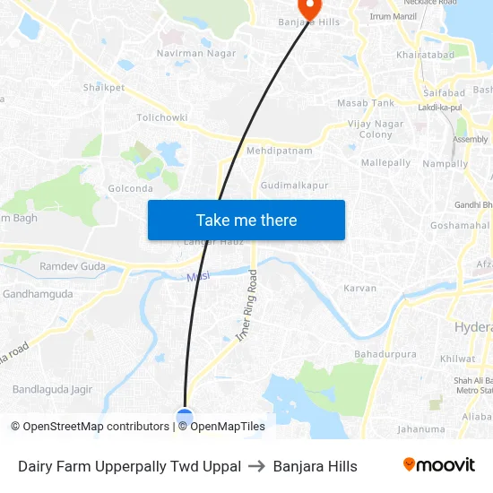 Dairy Farm Upperpally Twd Uppal to Banjara Hills map