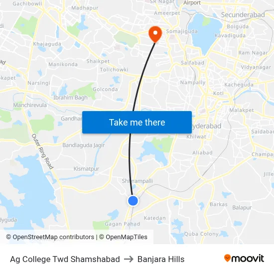 Ag College Twd Shamshabad to Banjara Hills map