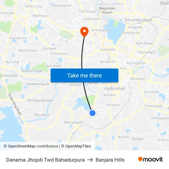 Danama Jhopdi Twd Bahadurpura to Banjara Hills map