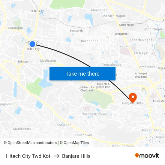 Hitech City Twd Koti to Banjara Hills map