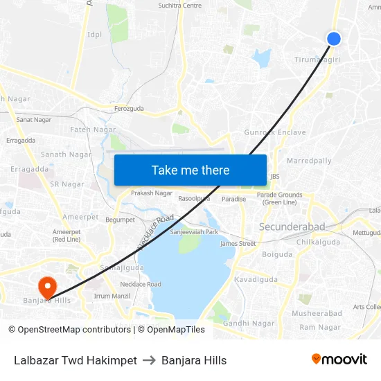 Lalbazar Twd Hakimpet to Banjara Hills map