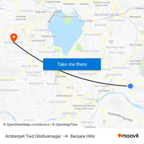 Amberpet Twd Dilshuknagar to Banjara Hills map