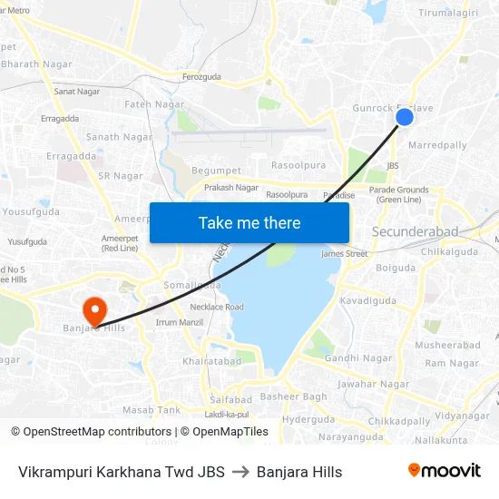 Vikrampuri Karkhana Twd JBS to Banjara Hills map