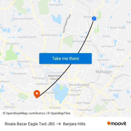 Risala Bazar Eagle Twd JBS to Banjara Hills map