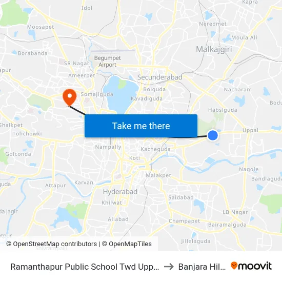Ramanthapur  Public School Twd Uppal to Banjara Hills map