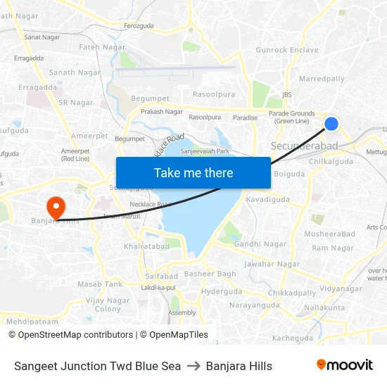 Sangeet Junction Twd Blue Sea to Banjara Hills map