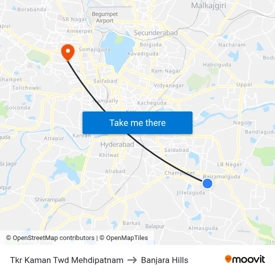 Tkr Kaman Twd Mehdipatnam to Banjara Hills map