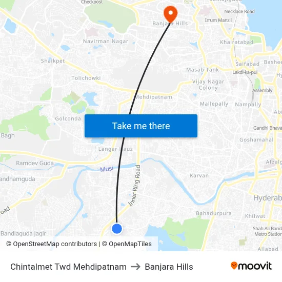 Chintalmet Twd Mehdipatnam to Banjara Hills map