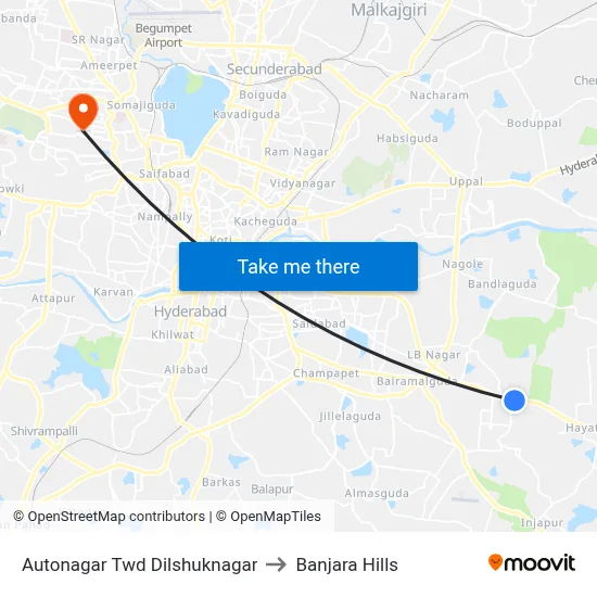Autonagar Twd Dilshuknagar to Banjara Hills map