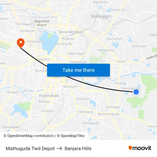 Mathuguda Twd Depot to Banjara Hills map