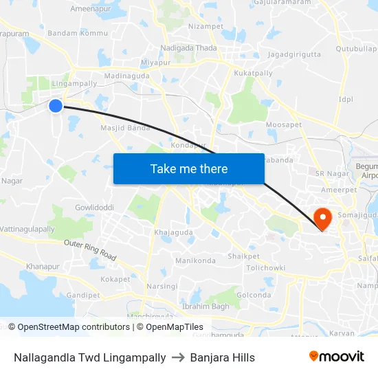 Nallagandla Twd Lingampally to Banjara Hills map