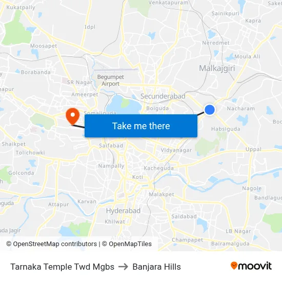 Tarnaka Temple Twd Mgbs to Banjara Hills map