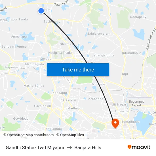 Gandhi Statue Twd Miyapur to Banjara Hills map