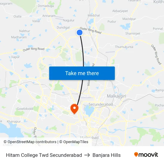 Hitam College Twd Secunderabad to Banjara Hills map