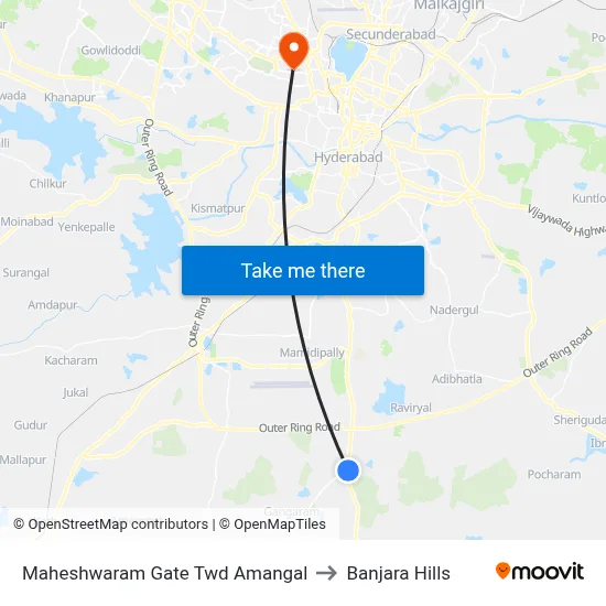 Maheshwaram Gate Twd Amangal to Banjara Hills map