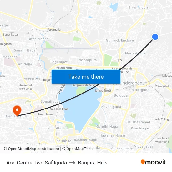 Aoc Centre Twd Safilguda to Banjara Hills map