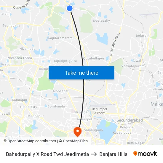 Bahadurpally X Road Twd Jeedimetla to Banjara Hills map