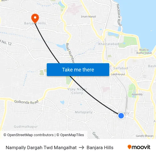 Nampally Dargah Twd Mangalhat to Banjara Hills map