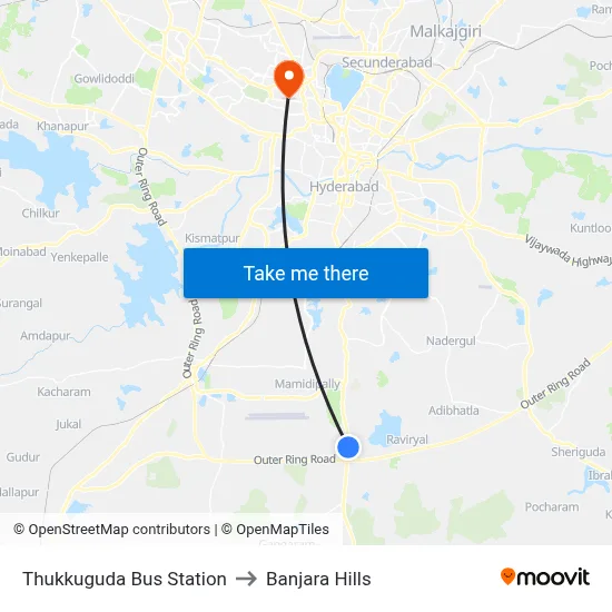 Thukkuguda Bus Station to Banjara Hills map