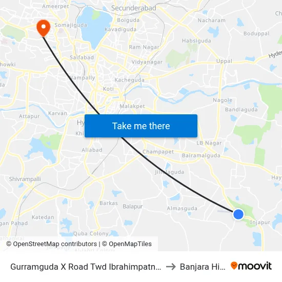 Gurramguda X Road Twd Ibrahimpatnam to Banjara Hills map