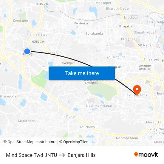 Mind Space Twd JNTU to Banjara Hills map