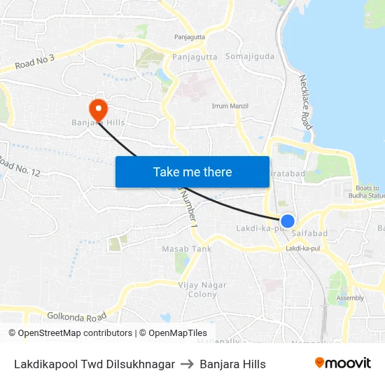 Lakdikapool Twd Dilsukhnagar to Banjara Hills map