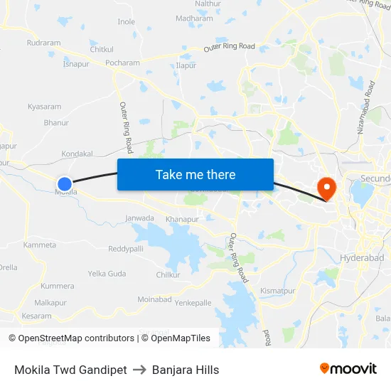Mokila Twd Gandipet to Banjara Hills map