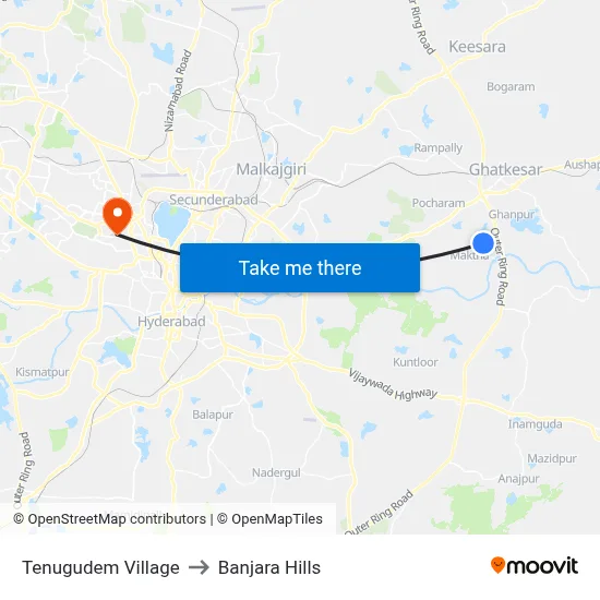 Tenugudem Village to Banjara Hills map