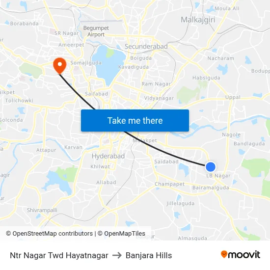 Ntr Nagar Twd Hayatnagar to Banjara Hills map