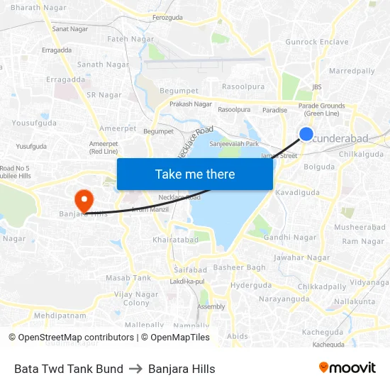 Bata Twd Tank Bund to Banjara Hills map