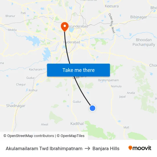 Akulamailaram Twd Ibrahimpatnam to Banjara Hills map