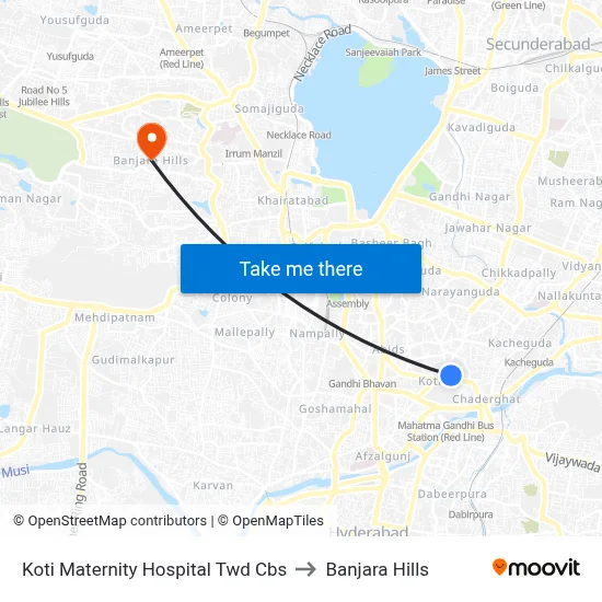Koti Maternity Hospital Twd Cbs to Banjara Hills map