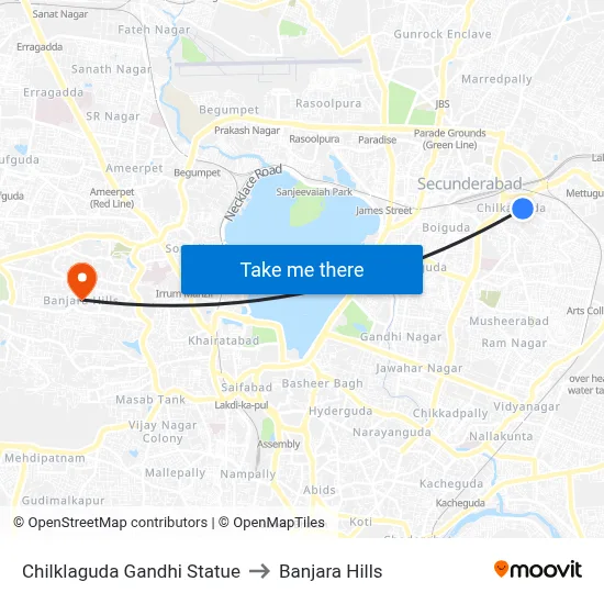 Chilklaguda  Gandhi Statue to Banjara Hills map