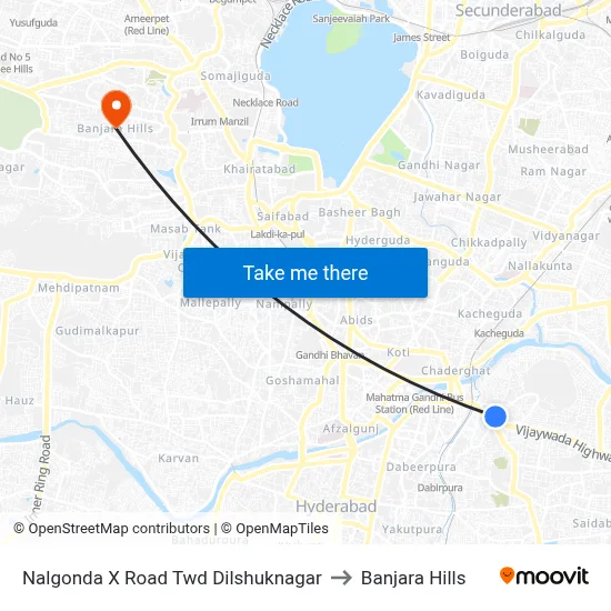 Nalgonda X Road Twd Dilshuknagar to Banjara Hills map