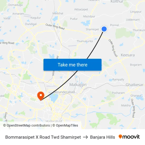 Bommarasipet X Road Twd Shamirpet to Banjara Hills map