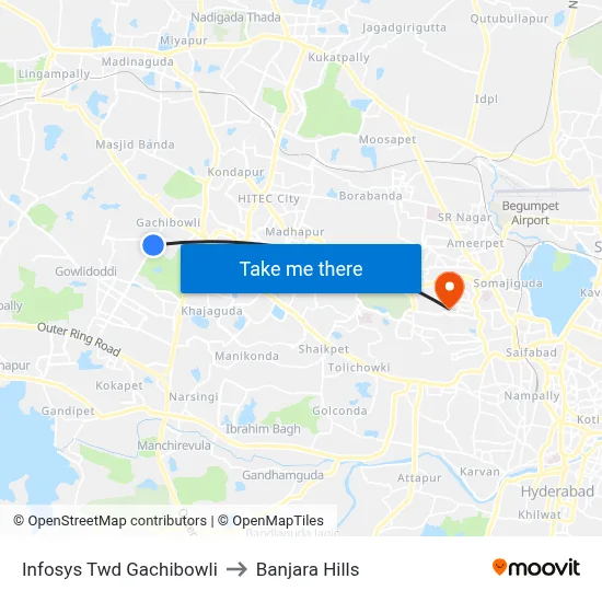 Infosys Twd Gachibowli to Banjara Hills map