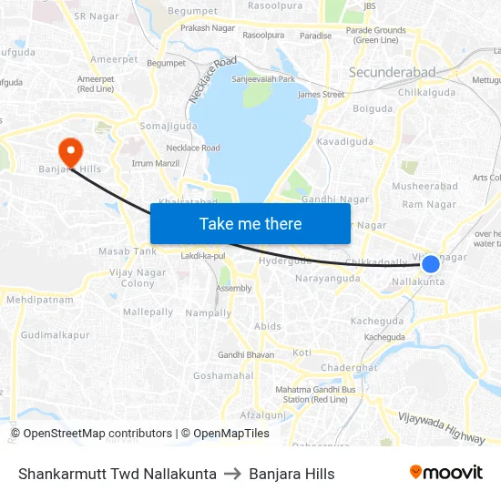 Shankarmutt Twd Nallakunta to Banjara Hills map